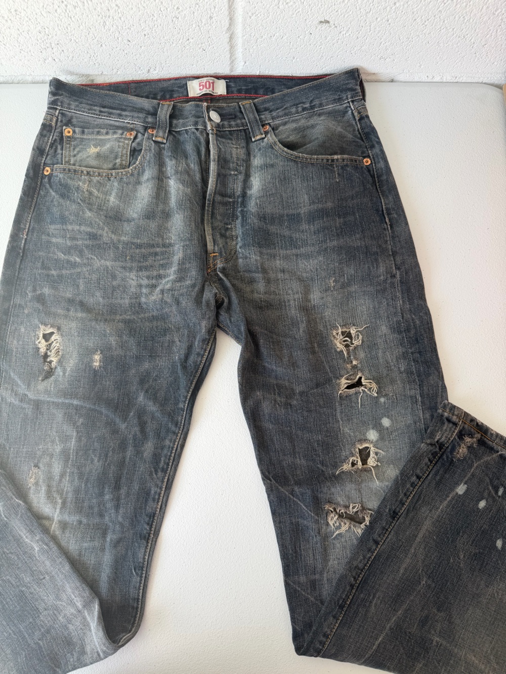 Levi's Men's Distressed Dark Blue Denim Jeans